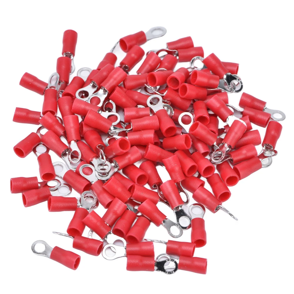 100Pcs Pre Insulated Crimp Terminals Copper PVC Ring Type Wire Connector for Computers AWG 16‑14