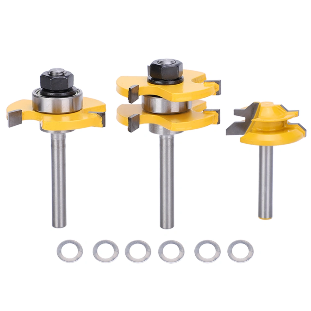 3Pcs Stile Router Bit Set 45° Router Bit 3 Teeth TShaped 1/4 Shank Woodworking Cutter Tool