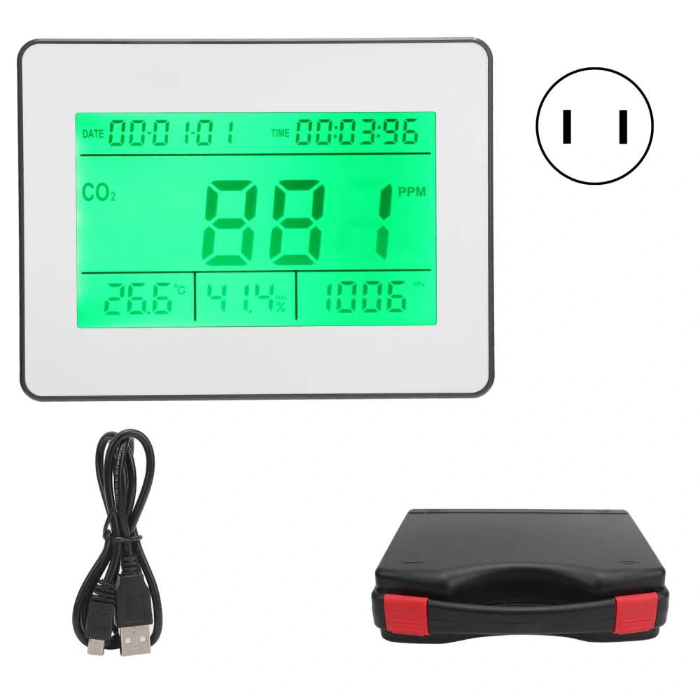 TL‑2000A Multifunctional CO2 Meter Temperature Humidity Recorder Air Quality Monitor AC 100‑240VUS Plug