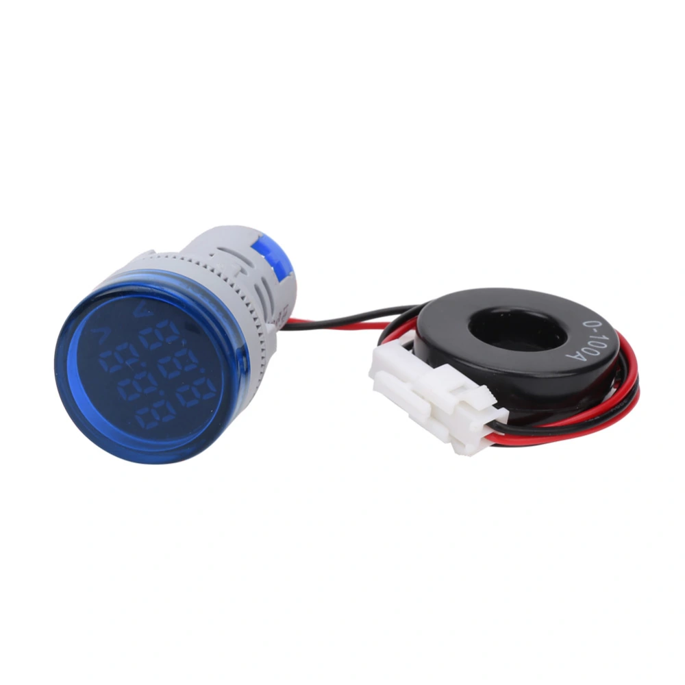 Round Digital Display AC Voltage Current 2 in 1 Integrated Signal Indication Light (Blue)