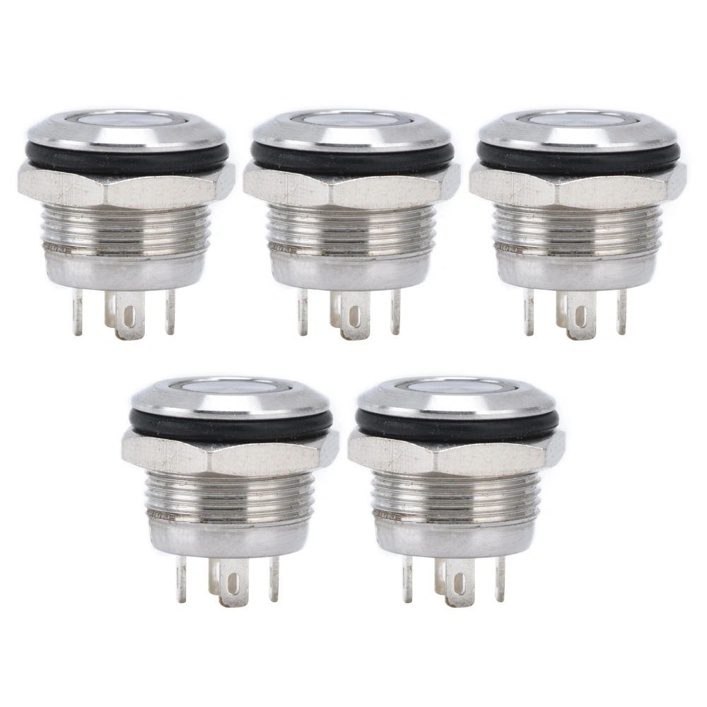 5Pcs Button Switch Stainless Steel Flat Top Button with LED Self Reset Power Accessories 12mmDC3‑6V Red