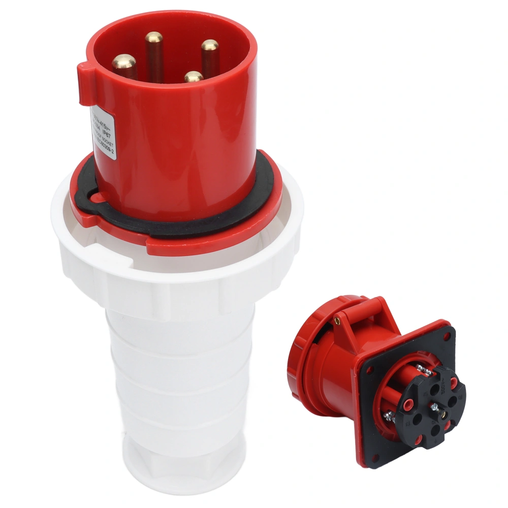 Industrial Socket Plug Electrical Connector Set IP67 Waterproof 3 Phase 4 Pin 63A 3P+E 380415V