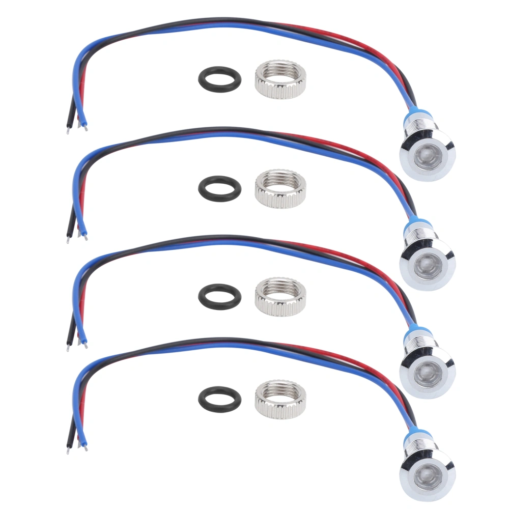 4 Set LED Indicator Light Signal 2Color Common Anode Waterproof Metal 8mm (Red Blue )