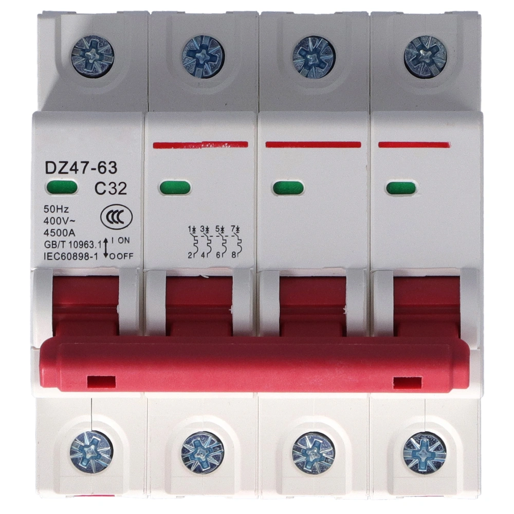 Circuit Breaker 4P Mini Air Switch MCB Overload Short Protection 400V for Household32A