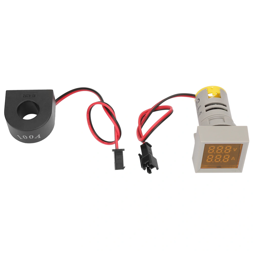 2 in1 LED Indicator Light Mini Digital Display Ammeter/Voltmeter Square Signal Lamp(Yellow)