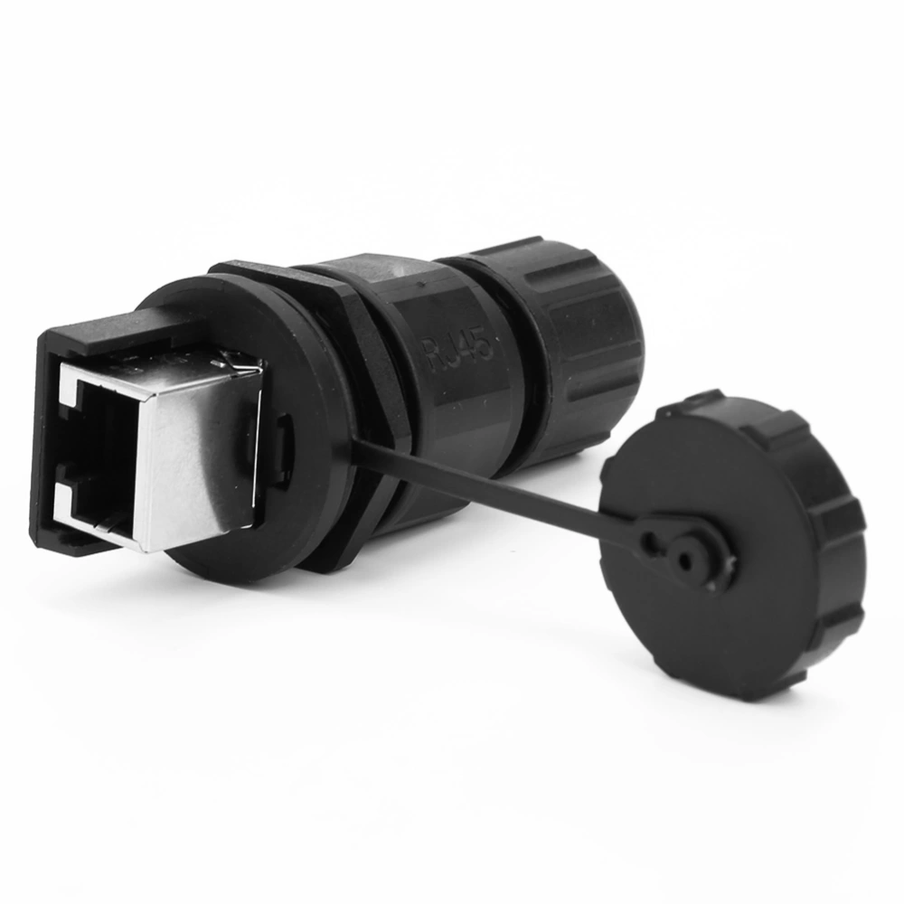 RJ45 Ethernet Connector 180° Water Dust Proof RJ45 Adapter Black Outdoor 8 Pin Post Installation Coupler IP67