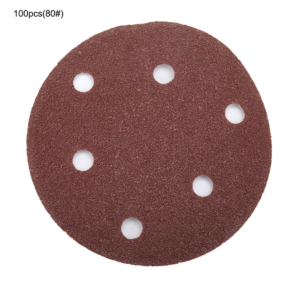 100pcs 125mm 5 Inch 6 Hole Flocking Sandpaper Brushed Piece Back Velvet Disc (80#)