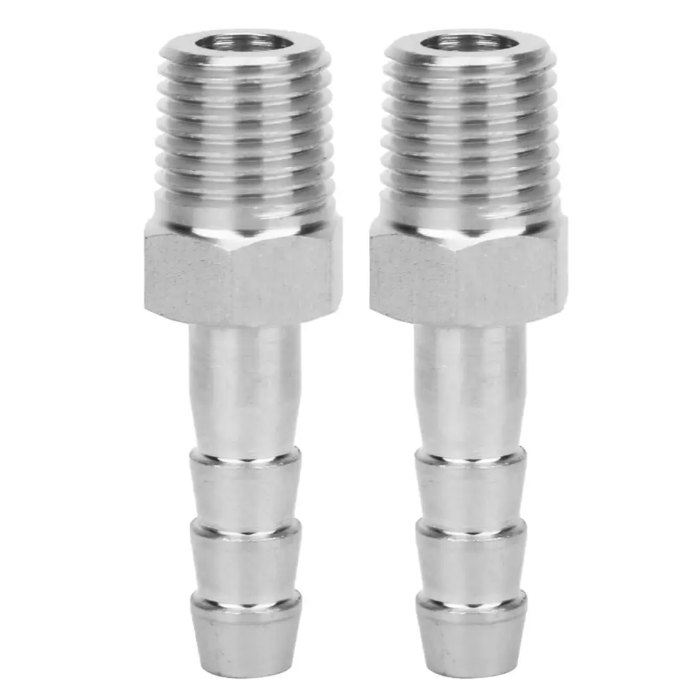 2PCS 1/4in Stainless Steel BSPT Male Thread Connector Barb Joint Quick Coupling Connector Pipe Fitting(BSPT1/4-8mm )