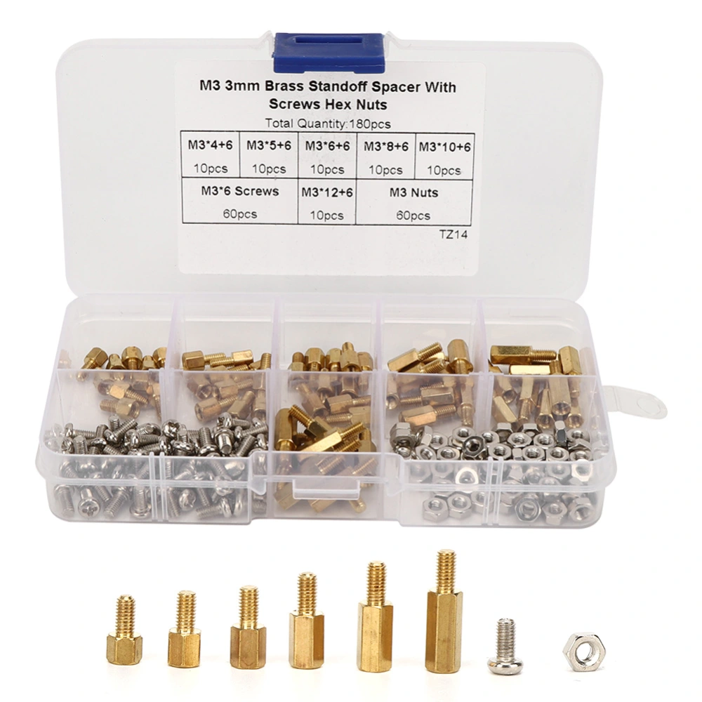 180Pcs Standoff Set 1-Way Carbon Steel Screw Nuts Fasteners Assortment Kits with Box M3