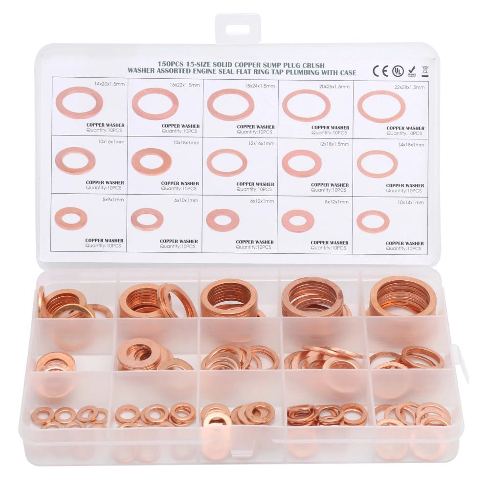 150pcs Flat Sealing Ring Red Copper Gasket O Ring Gasket Sealing Ring Washer