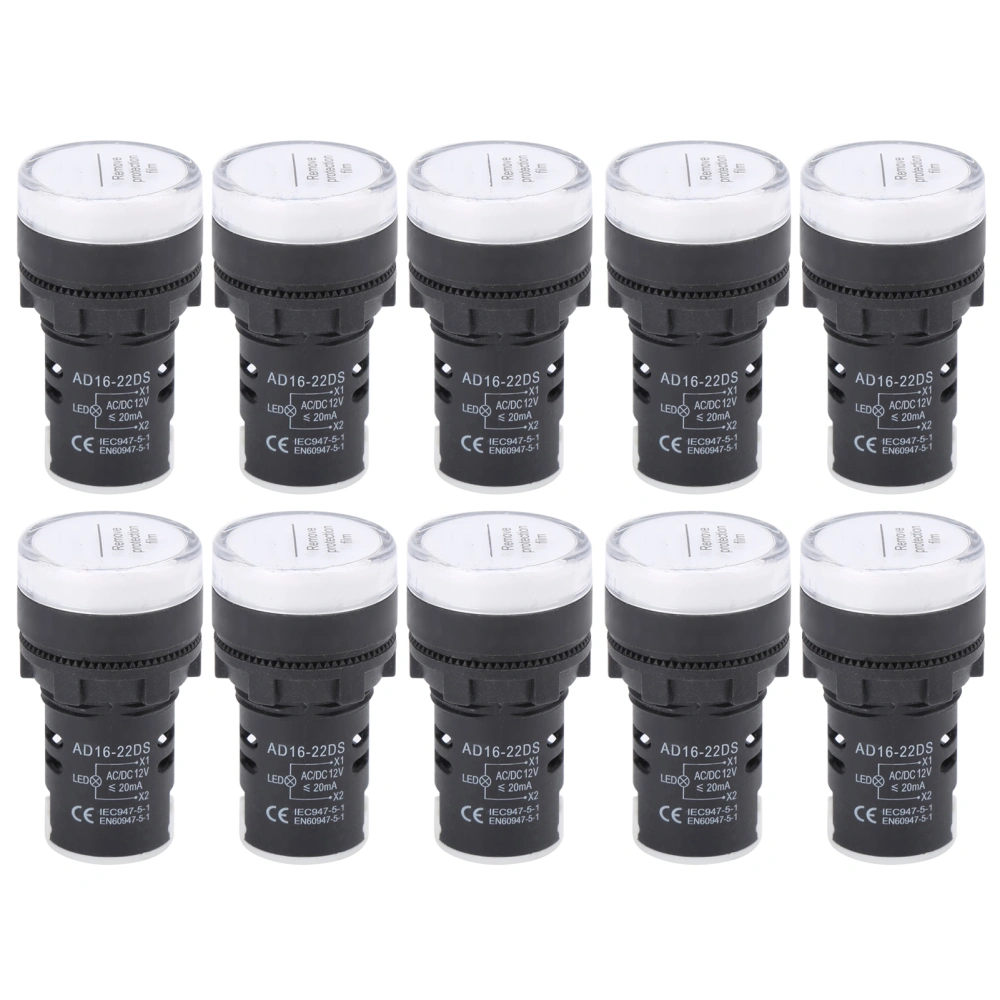 10Pcs AD16‑22DS LED Signal Light White High Brightness Indicator Equipment AccessoryAC/DC12V