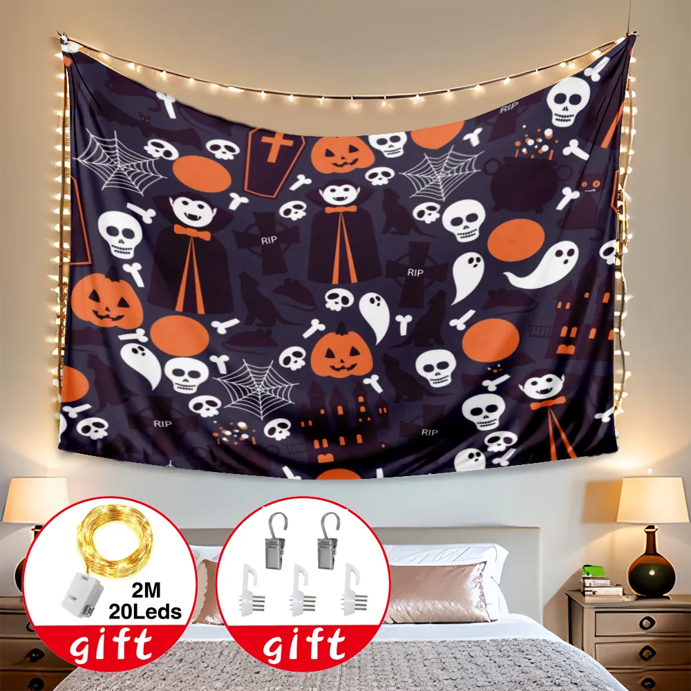 Halloween Tapestry, Gothic Wizard Skeleton Tapestry, for Bedroom Living Room Dorm Home Wall Decor,#099