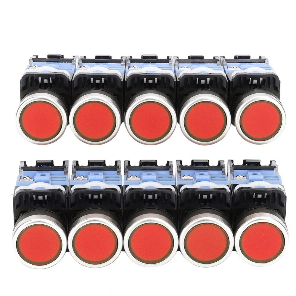 10 Pcs BEM38-11DS(LA38) Self Lock Flat Button Switch 22mm with Indication Light(Red)