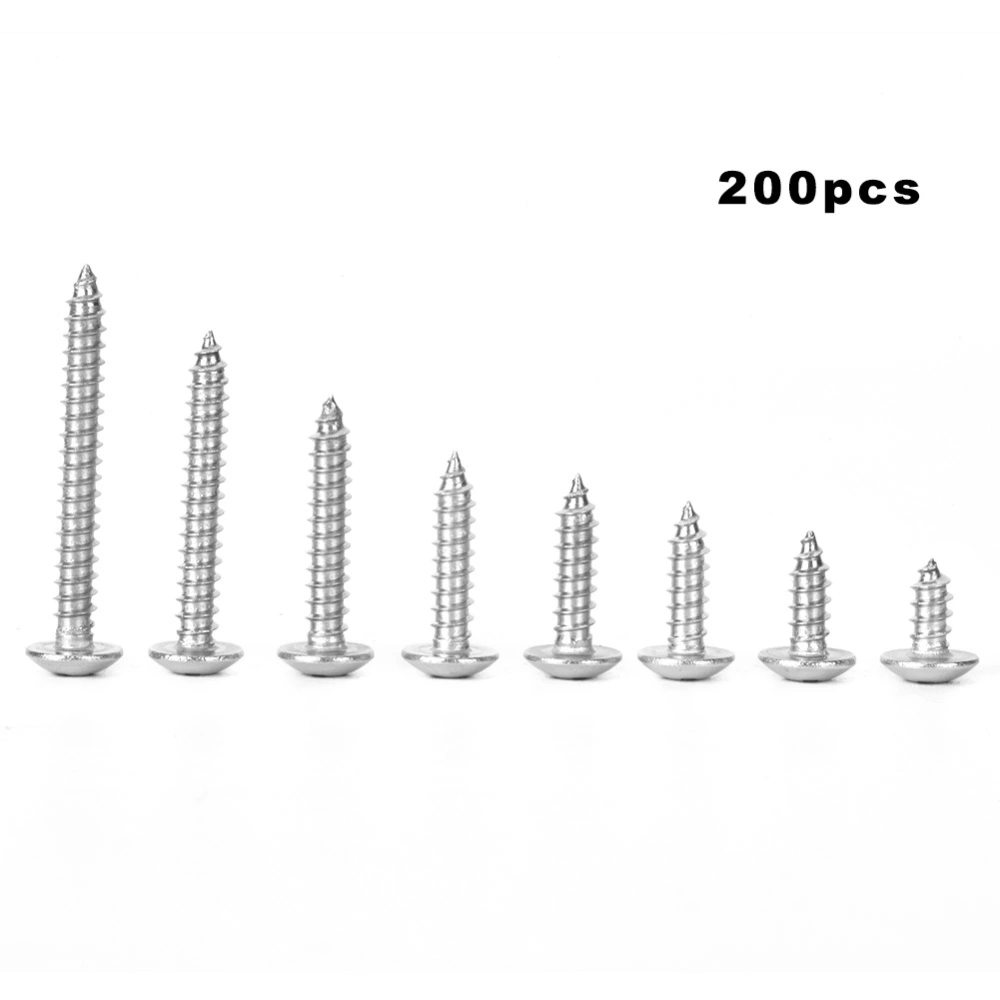 200pcs Self Tapping Screw Cross M3.5 304 Stainless Steel Cross Flat Head Combination Set