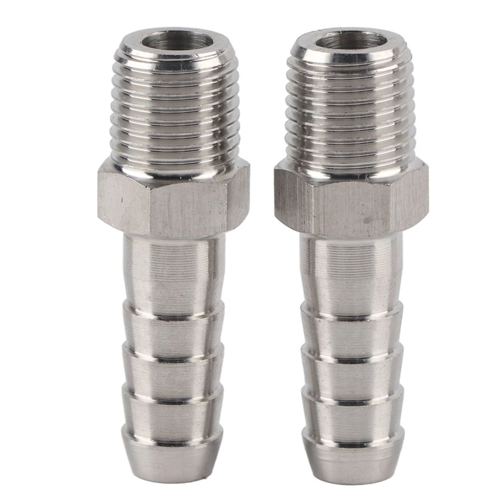 2PCS 1/4in Stainless Steel BSPT Male Thread Connector Barb Joint Quick Coupling Connector Pipe Fitting(BSPT1/4-10mm )