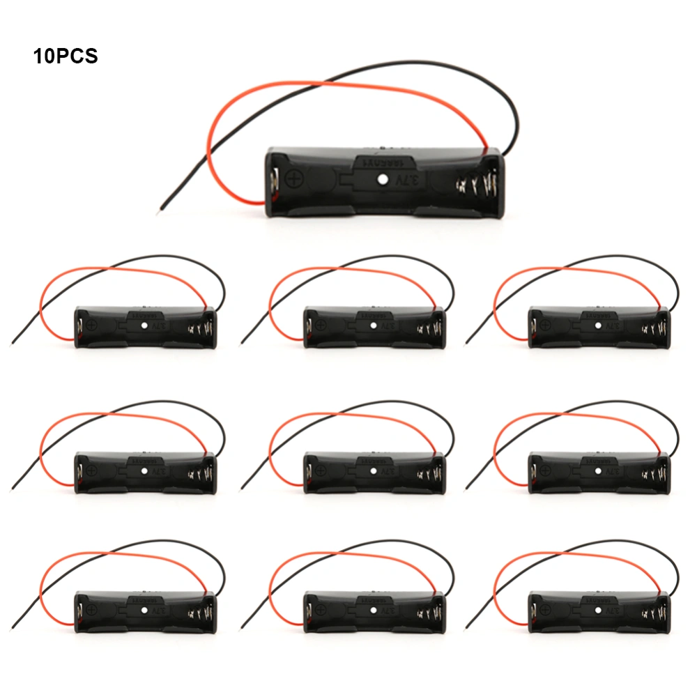 10 Pcs 18650 Battery Case Single Slot Black Battery Holder with 2 Lead Wire Serial Connection