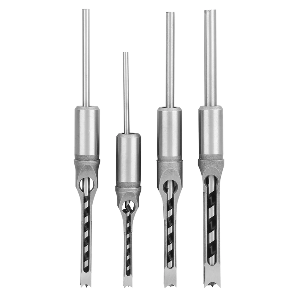 4pcs Square Hole Drill Bits 1/4 5/16 3/8 1/2 Wood Mortising Chisel Set Wood Drilling Hand Tools