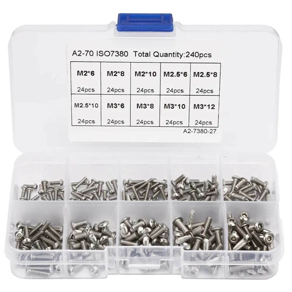 240pcs M2*6M2*8M2*10M3*6M3*8M3*10M3*12M2.5*6M2.5*8M2.5*10 Hex Socket Screw Set