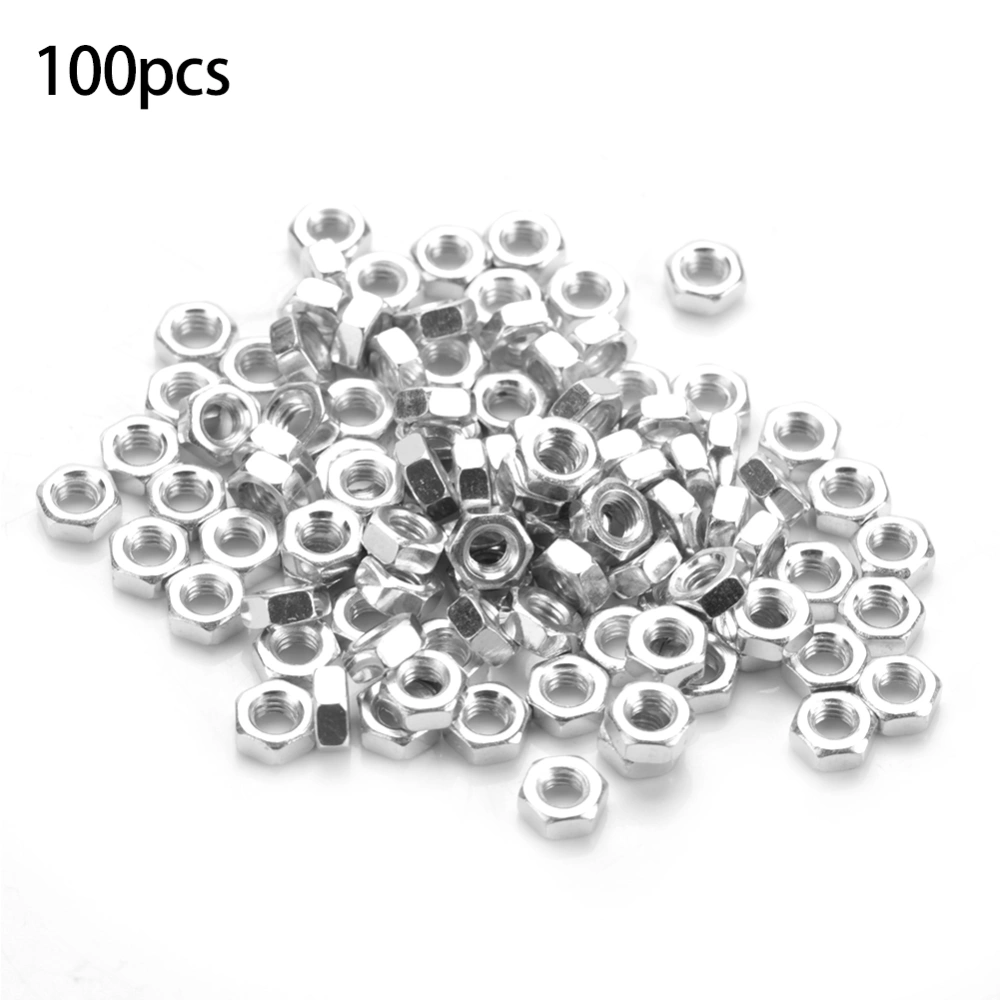 100pcs/set Zinc Plated Carbon Steel Thread Hex Hexagonal Nuts Fasteners (M2)