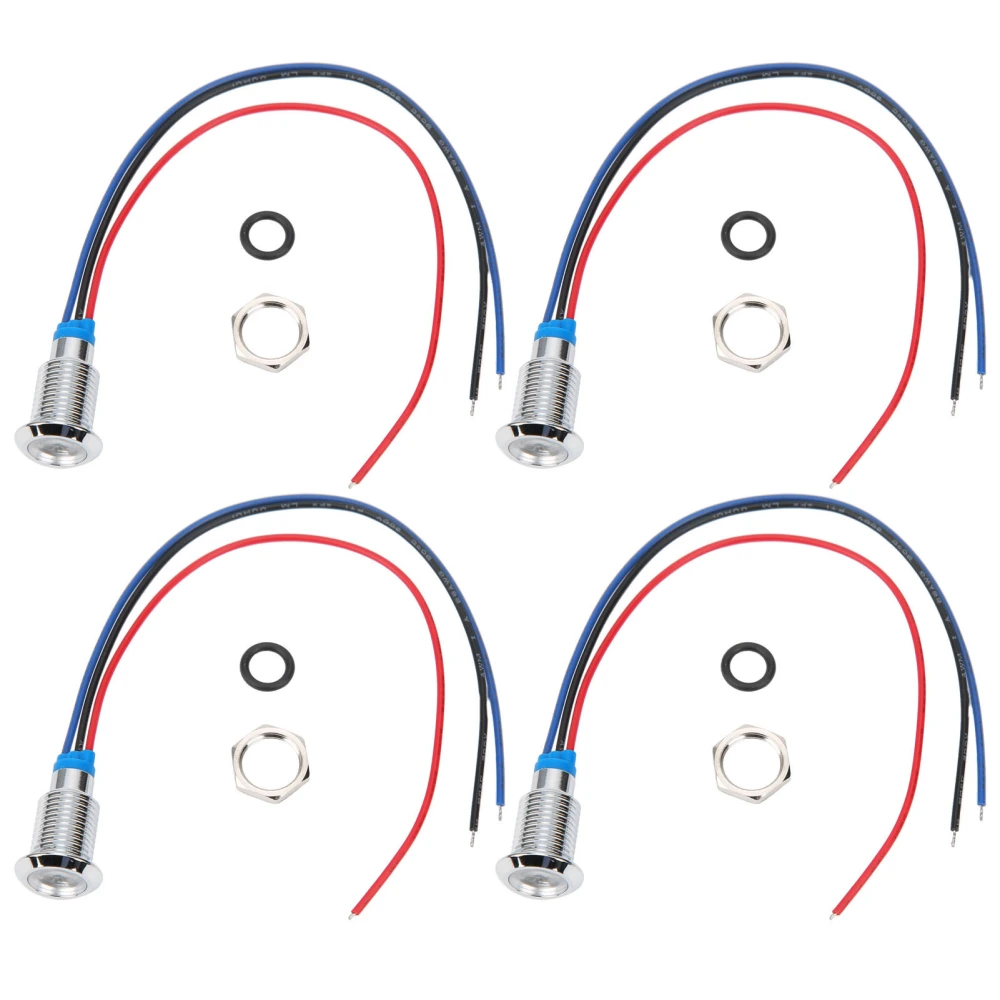 4 Sets PreWired Round LEDs Metal Waterproof 2Color Indicator Common Cathod 10mm 1224V(Red and Blue )