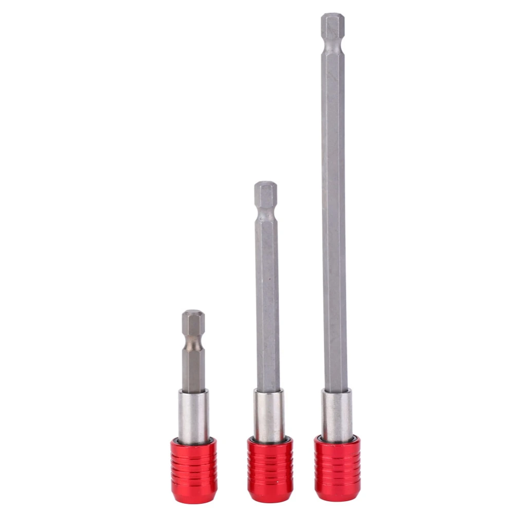 3Pcs Screw Bit Holder Red Stainless Steel 1/4in Hex Shank 60/100/150mm Length for Electric Screwdriver