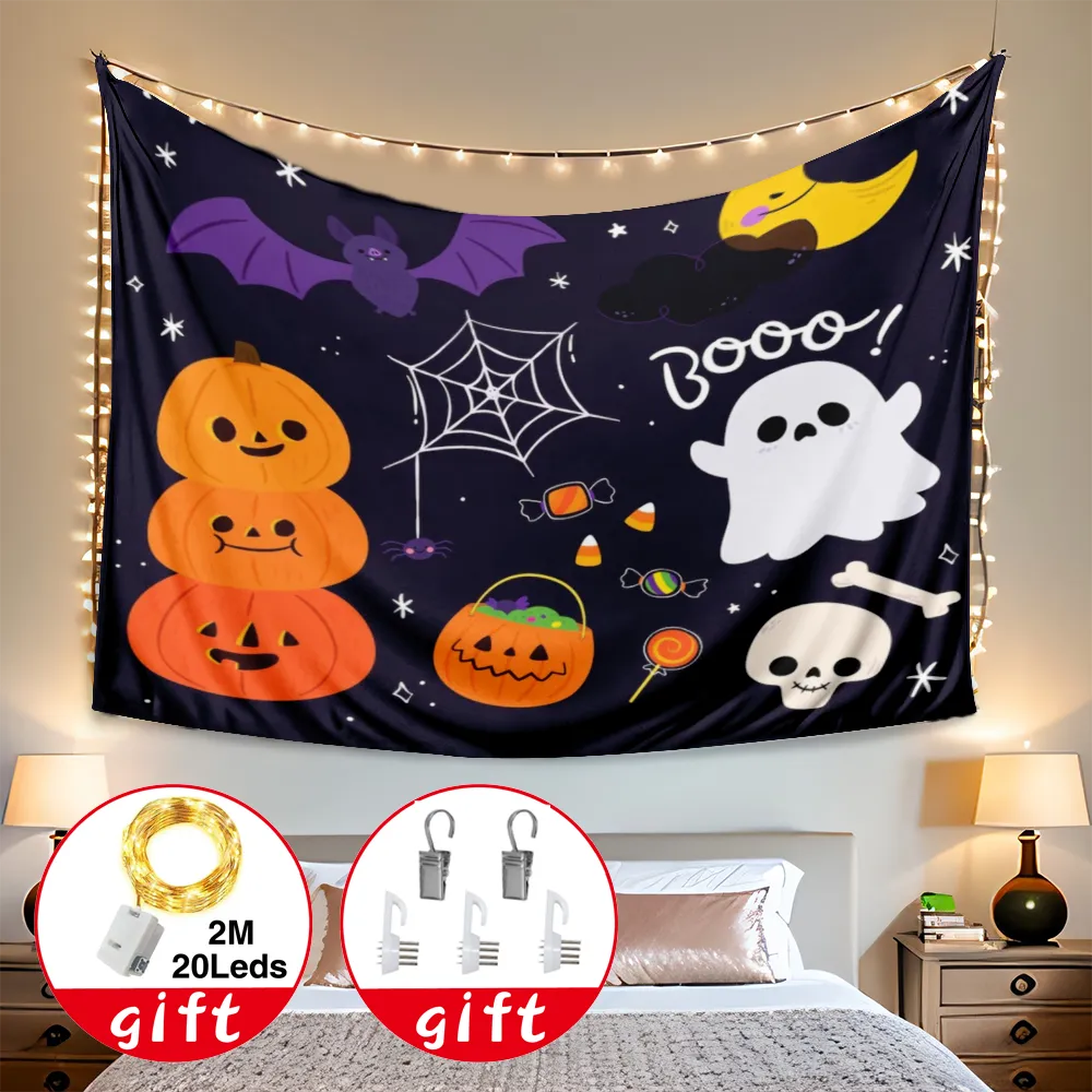 Halloween Decorative Tapestry, Halloween Pumpkin courtyard Tapestry, for Home Decor Living Room College Dorm Bedroom,#302