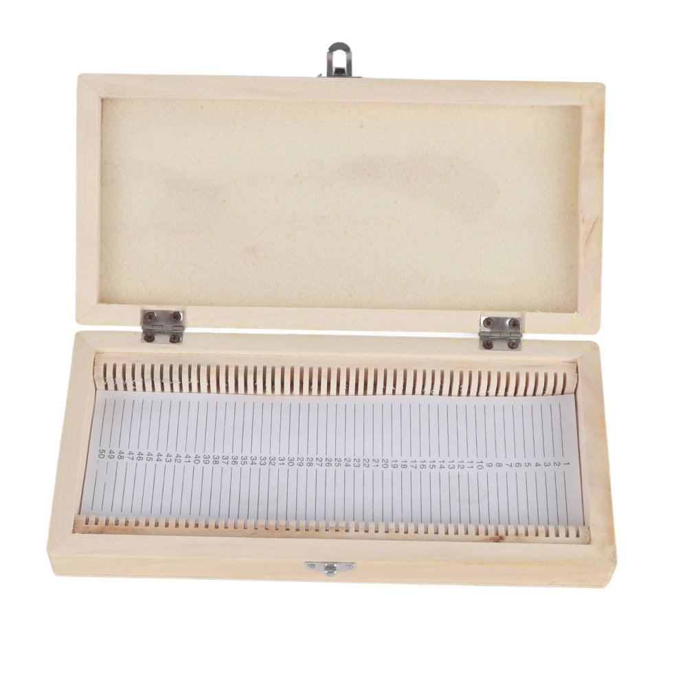 50PCS Biology Glass Prepared Microscope Slides Specimens Wooden Slide Storage Box Case