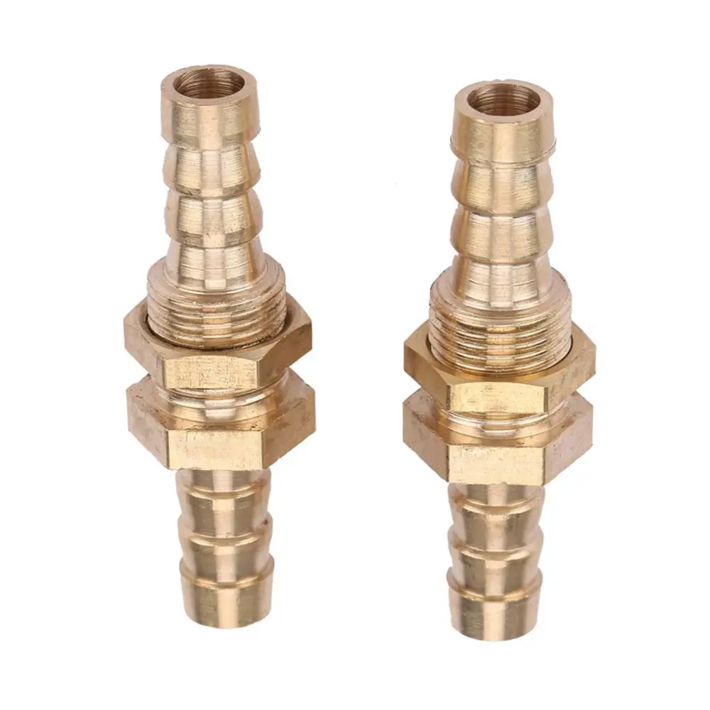 2 Pcs Hose Barb Brass Bulkhead Pipe Fitting Coupler Connector Adapter (6mm)