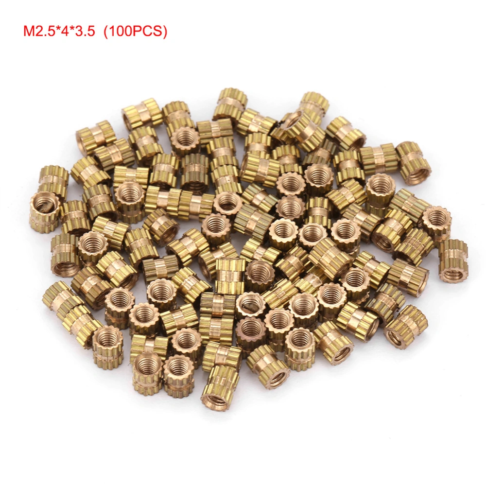 M2.5 Brass Cylinder Knurled Round Molded in Insert Embedded Nuts (M2.5*4*3.5; 100pcs)