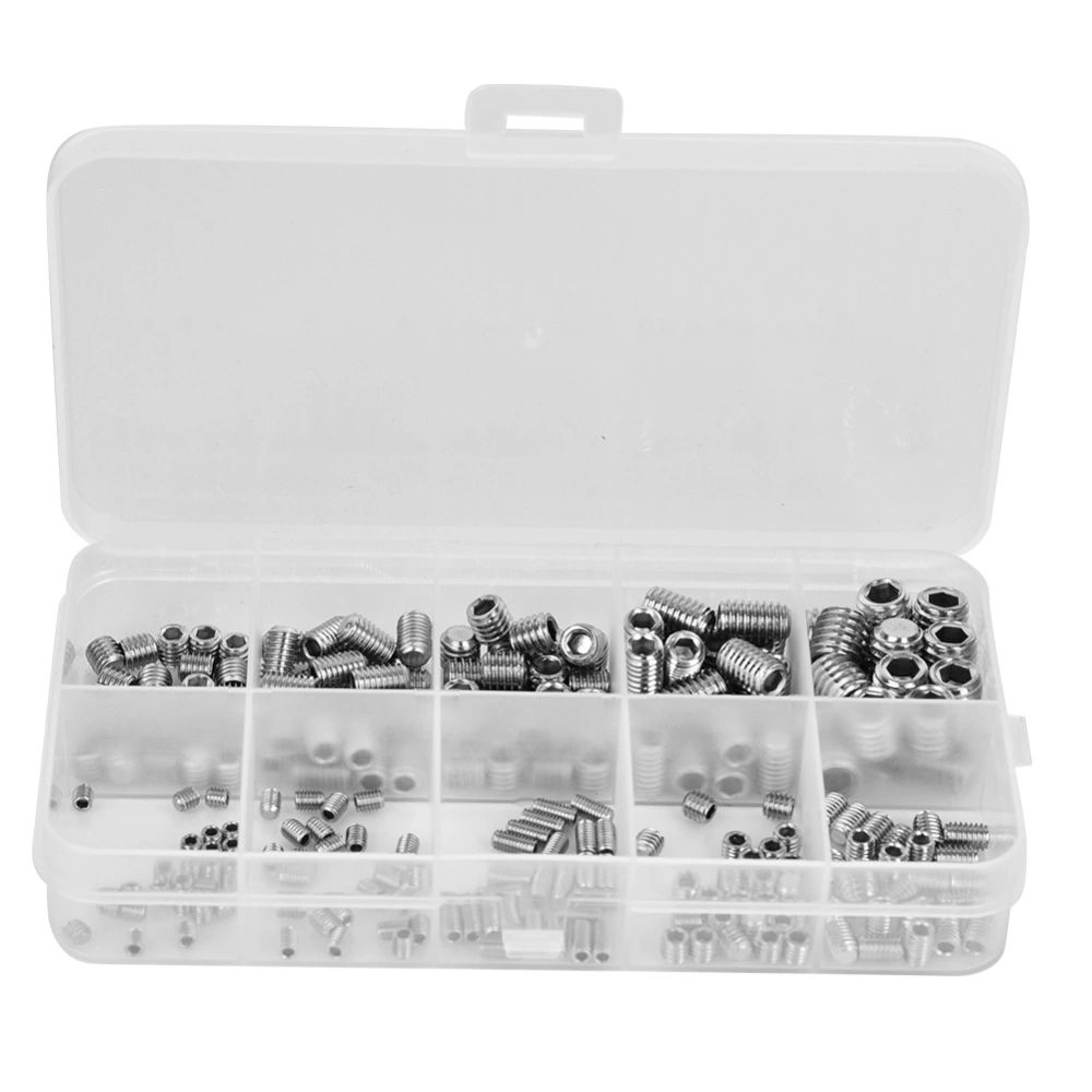 245Pcs Headless Set Screws Set Stainless Steel Hex Socket Concave End Fasteners