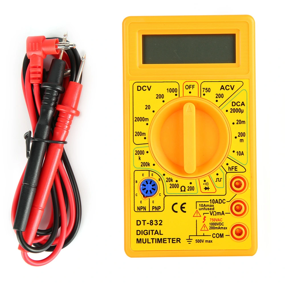 DT-832 Handheld Pocket Digital Multimeter AC/DC Voltage Current Resistance Tester with BuzzerYellow