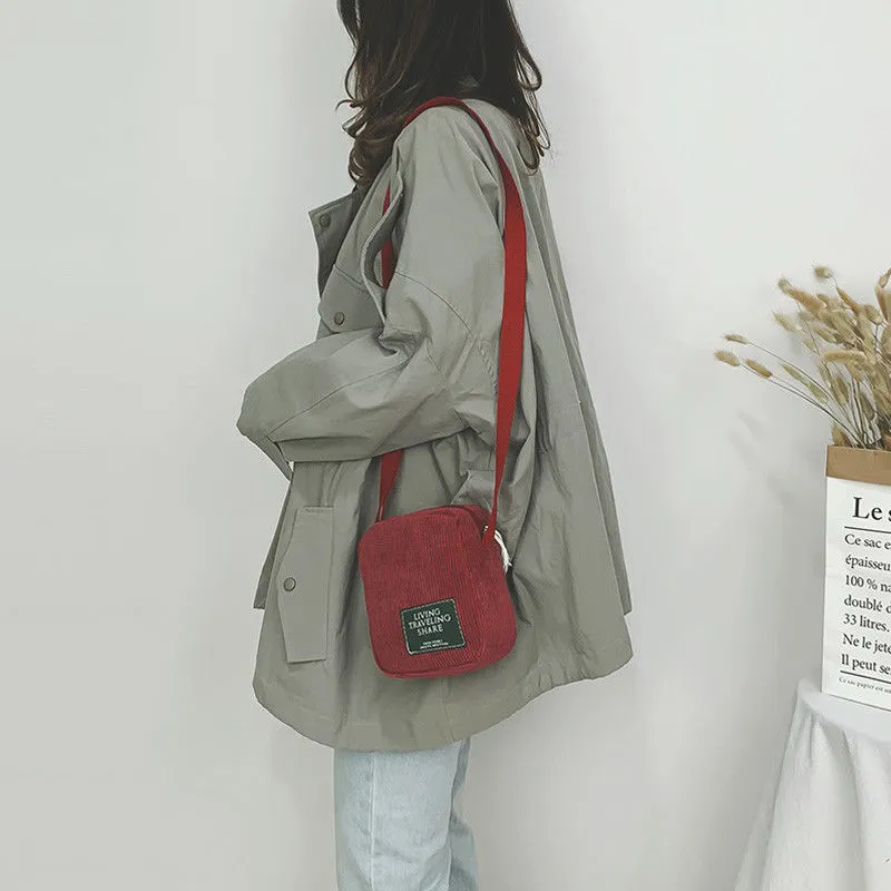 Women Messenger Bag Corduroy Mini Messenger Crossbody Bag Cute Shoulder Bags