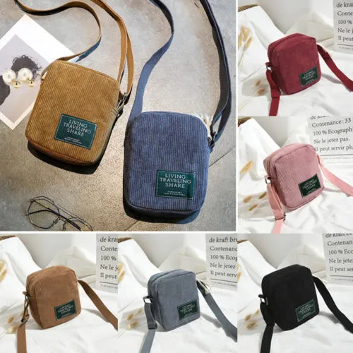 Women Messenger Bag Corduroy Mini Messenger Crossbody Bag Cute Shoulder Bags