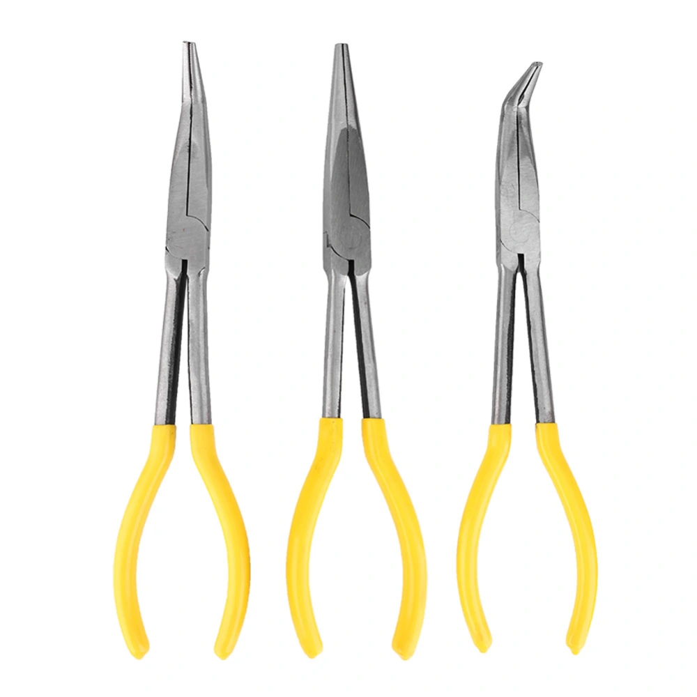 3 Pcs Mechanical Pliers 11in Long 45° 90° Bending Tip Straight Tip Long Nose Carbon Steel Pliers Kit