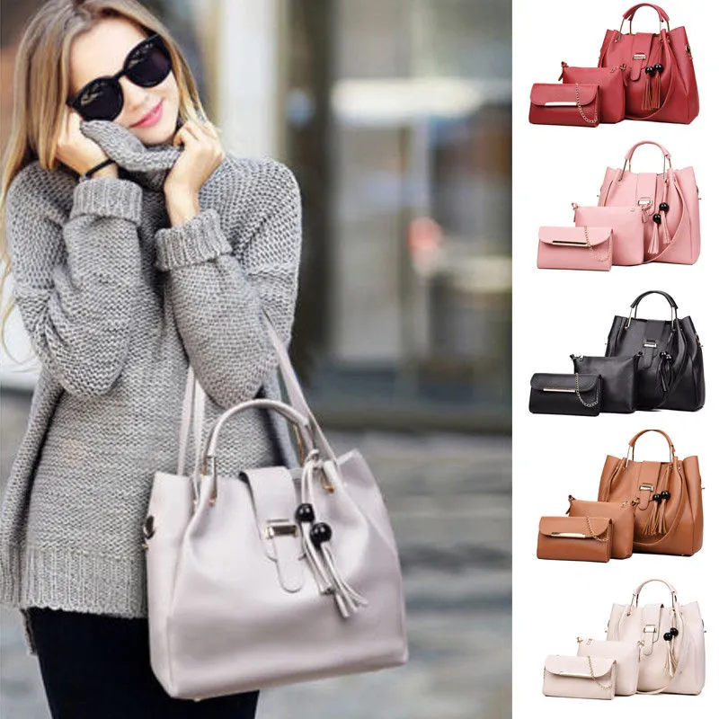 3 Pieces Women Solid Color Bags, Lady Zipper Leather Card Bag