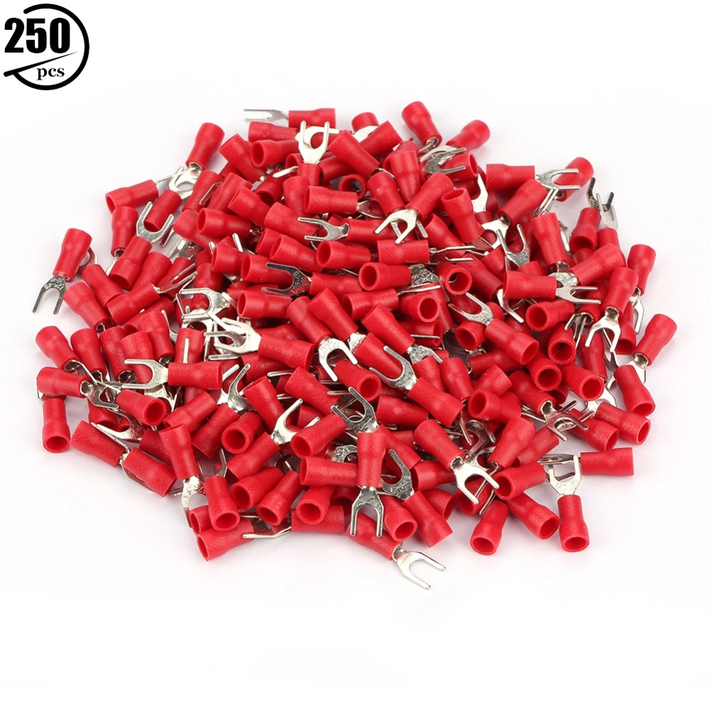 250pcs Insulated Electrical Wire Terminals Crimp Fork Connector Set (Red)