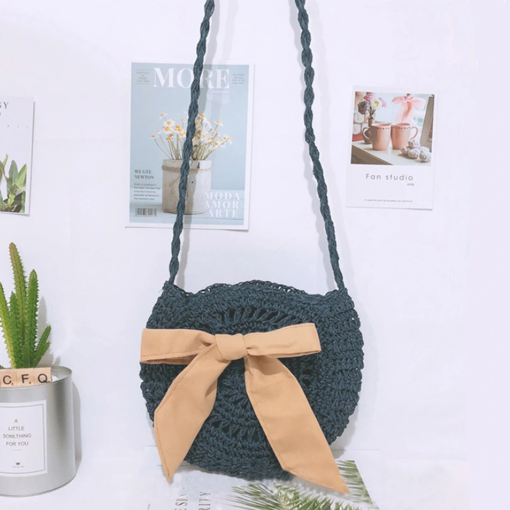 Women Fashion Rattan Straw Bag, Lady Bow Beach Zipper Messenger Bag