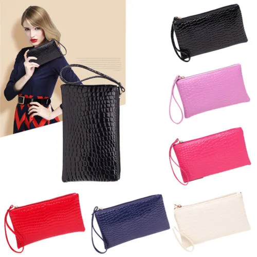 Ladies Long Wallet Waterproof Zipper Crocodile Pattern Pure Clutch