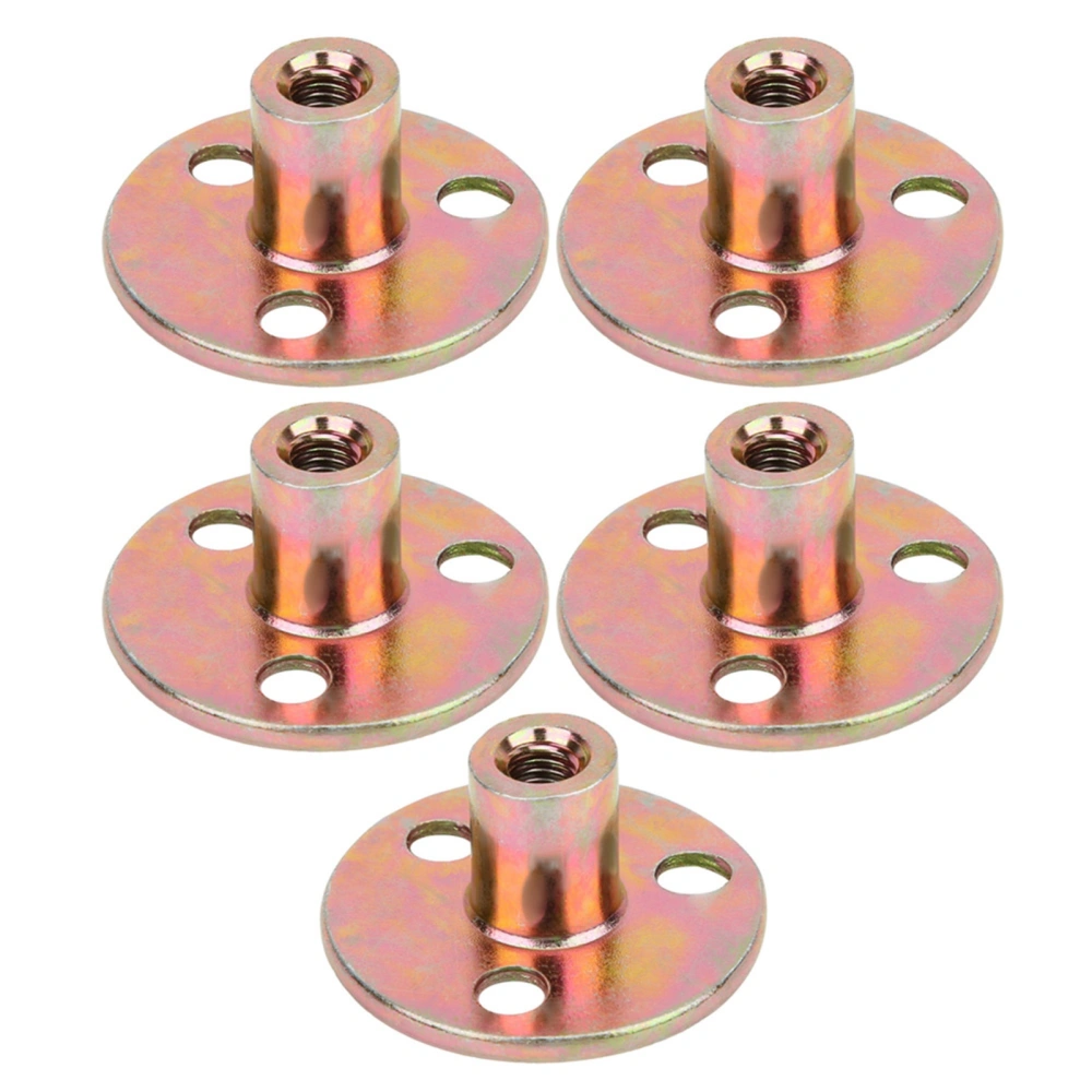 5 Pcs T Nut Flange 3 Hole Galvanized Iron Furniture Fixing Tee Round Base NutM6