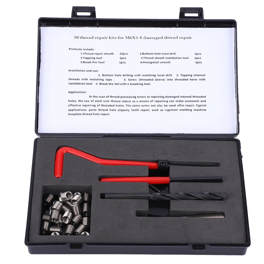 30Pcs Thread Repair Kit Stainless Steel Twisted Drill Wrench Threaded Insert Tap Insertion tool M6x1