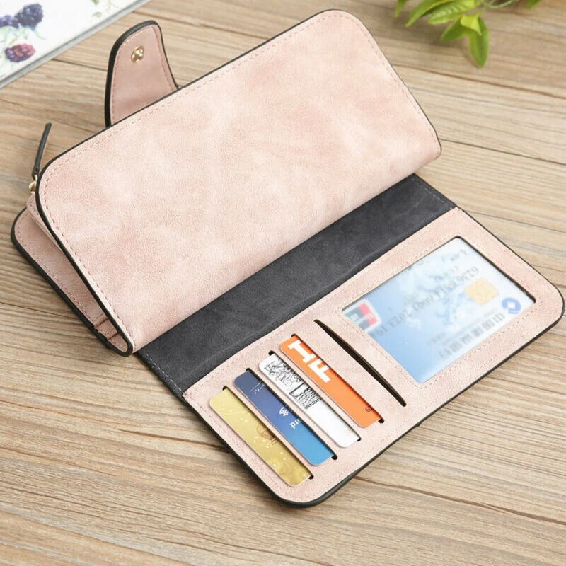 Women' s PU Leather Card Holder Clutch Wallets with Zipper Pocket