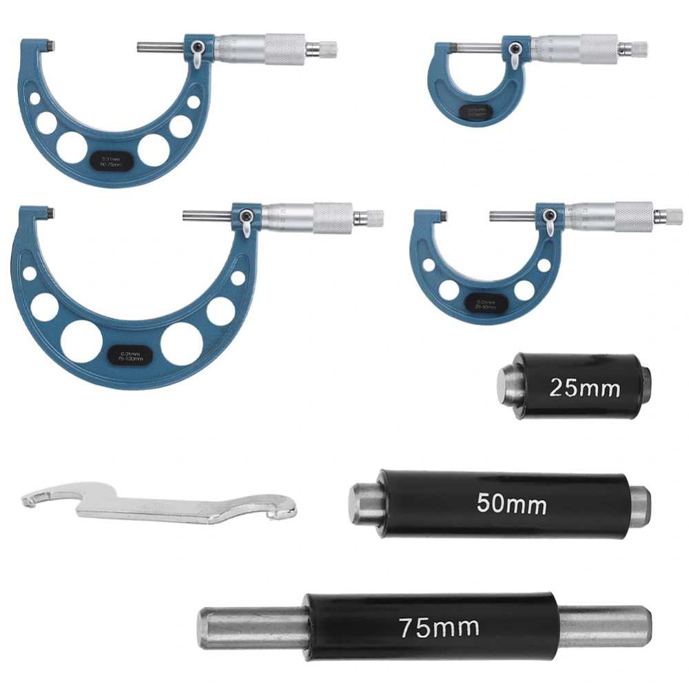 4Pcs Micrometer Bearing Steel High Accuracy Outside Diameter Measurement Tool 0-100mm