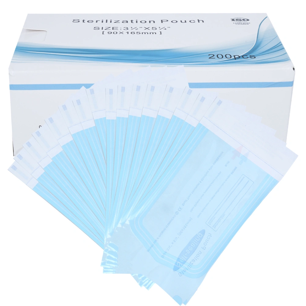 200PCs Self Sealing Bag Dental Supplies PVC Pouch Transparent Film Blue for Sterilisatio(90 x 165mm )