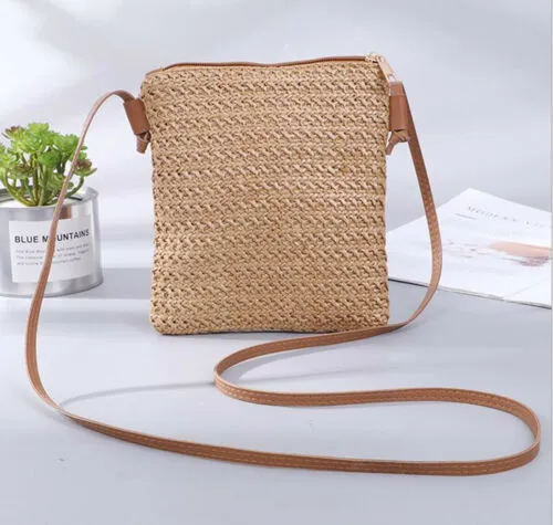 Female Straw Bags, Flap Messenger Crossbody Bags, Casual Beach Holiday Bag