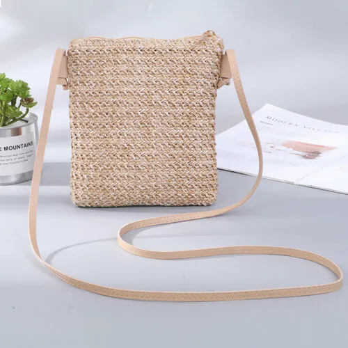 Female Straw Bags, Flap Messenger Crossbody Bags, Casual Beach Holiday Bag