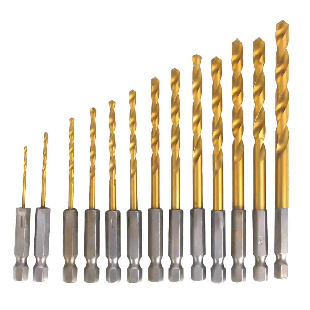 13pcs 1/4inch Hex Shank High Speed Steel Drill Bit Set 1.5-6.5mm for Wood Plastic Metal