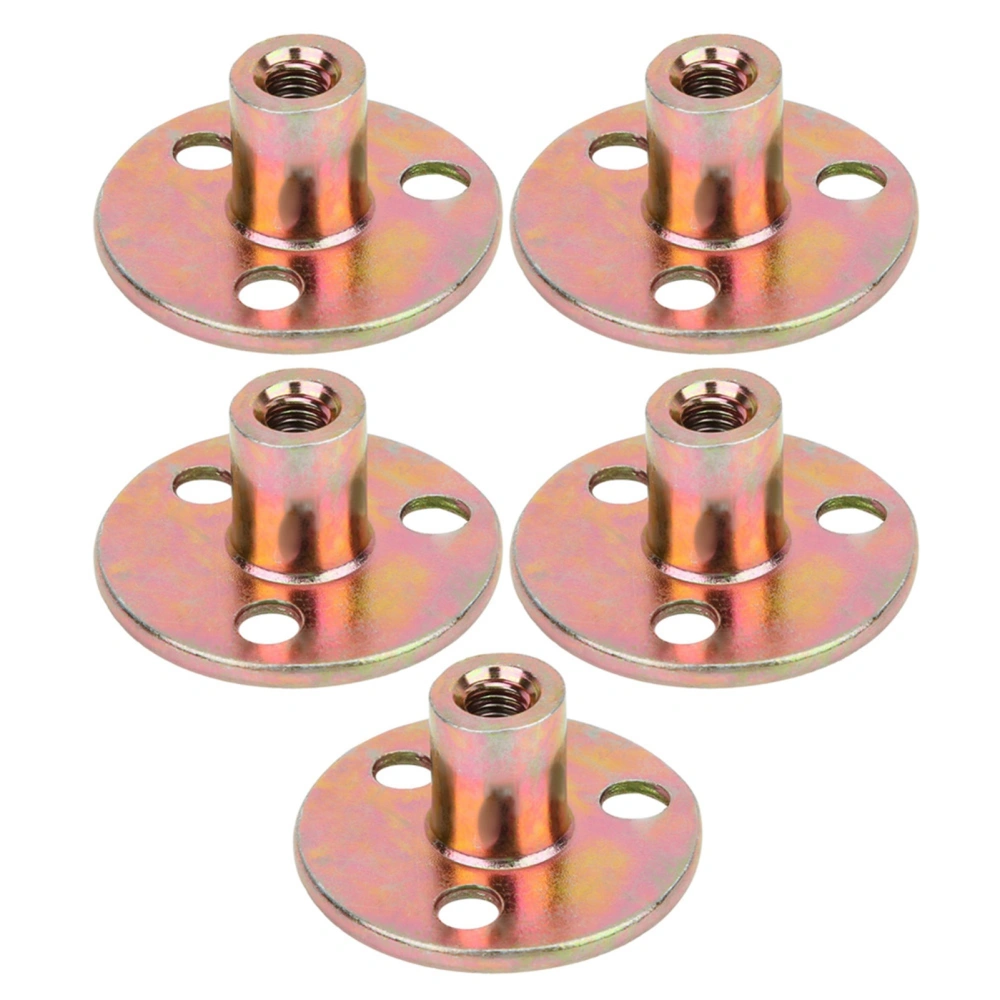 5 Pcs T Nut Flange 3 Hole Galvanized Iron Furniture Fixing Tee Round Base NutM8