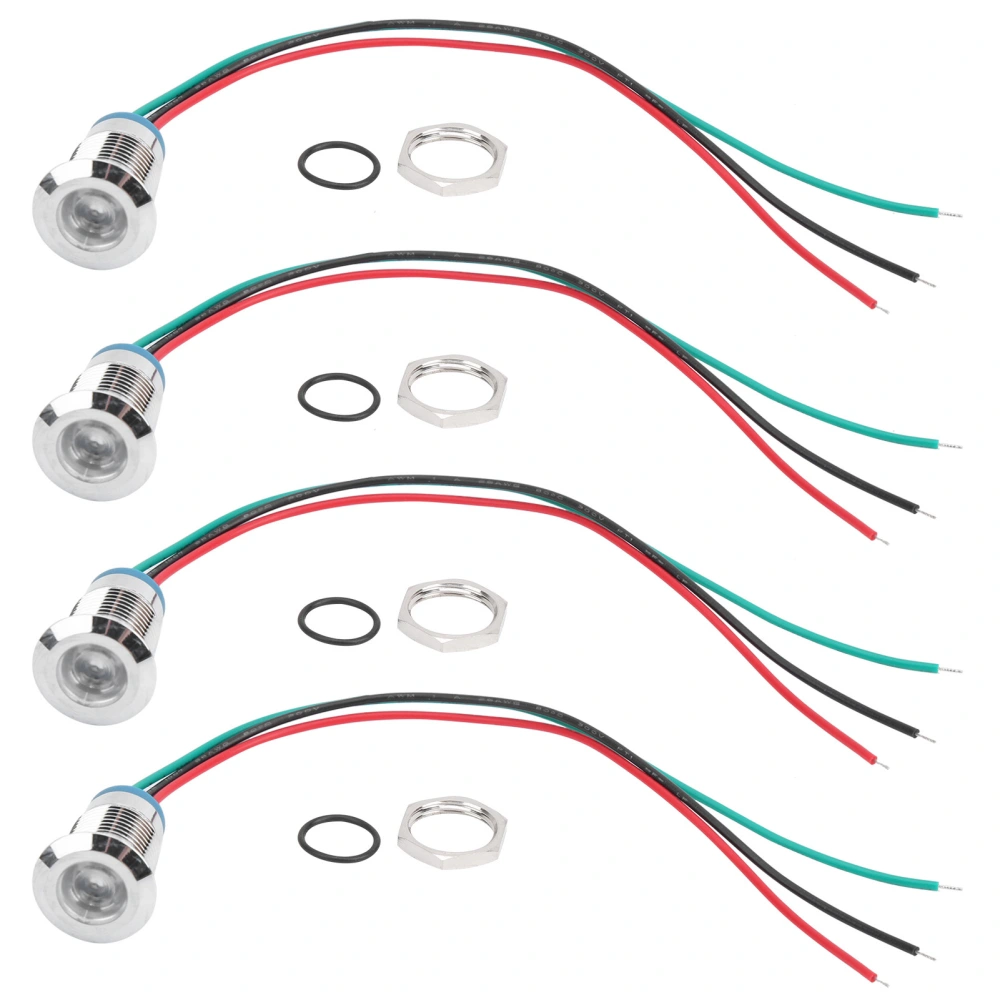 4 Sets PreWired Round LEDs Waterproof 2Color Light Common Anode Anode Electrode 1224V 12mm(Red and Green )