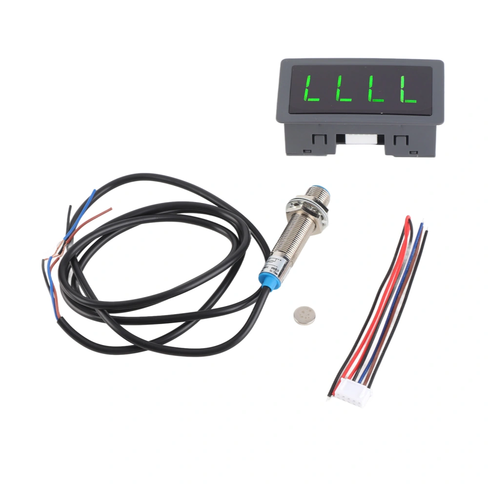 Green 4 Digit LED Motor Tachometer RPM Speed Measure Meter NPN Hall Proximity Switch Sensor