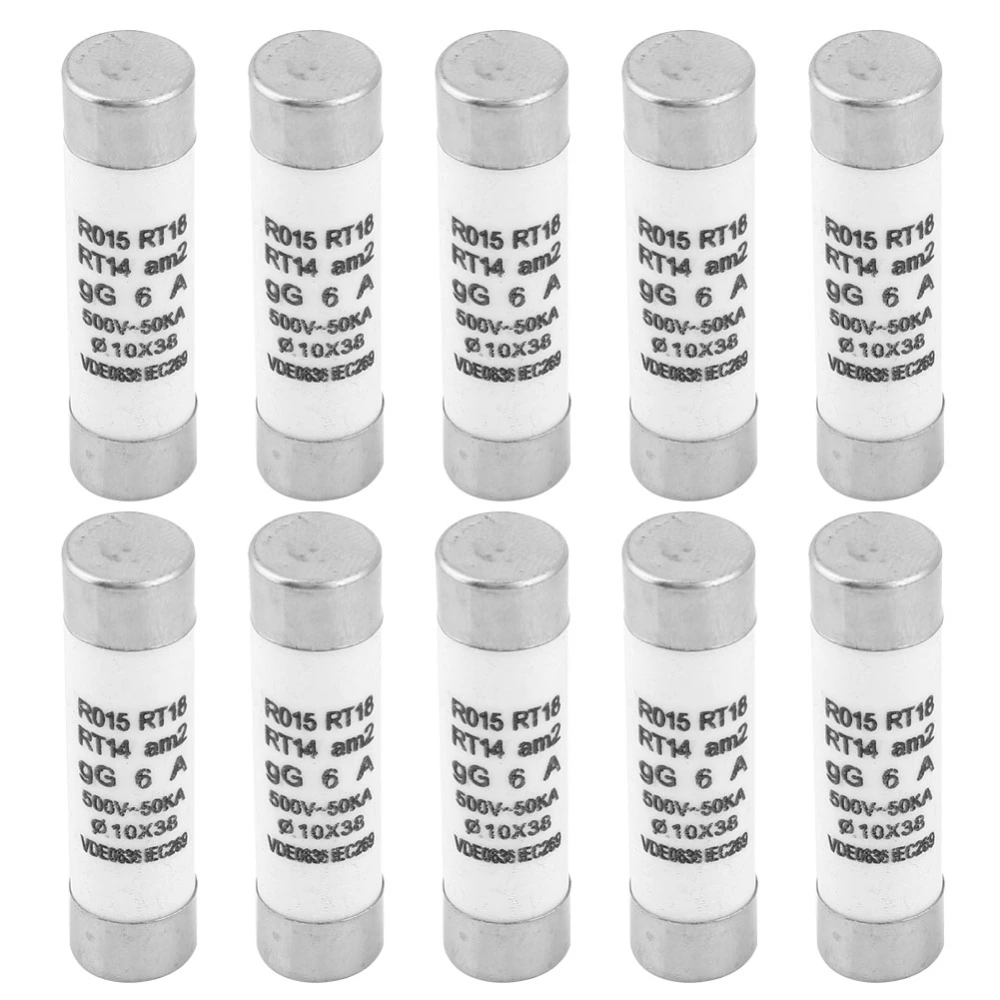 10Pcs High Breaking Capacity Cylinder Fuse with Indicator Device 10x38 380-500VAC(6A)